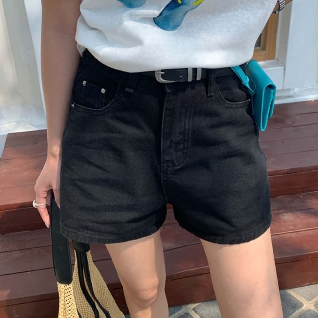 High Waist Washed Denim Shorts