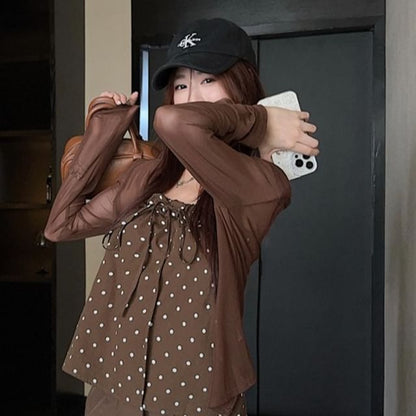 Dotted Camisole Top / Cardigan / High Waist Baggy Pants