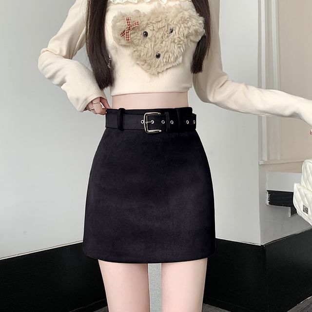 Belted Mini A-Line Skirt