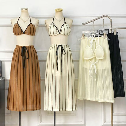 Striped Bra Top + Drawstring Maxi Skirt Set