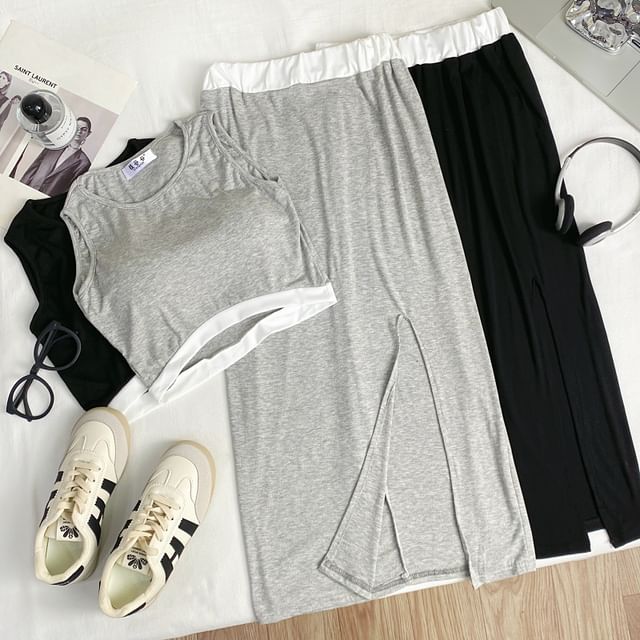 Two Tone Crop Tank and Maxi Skirt Set