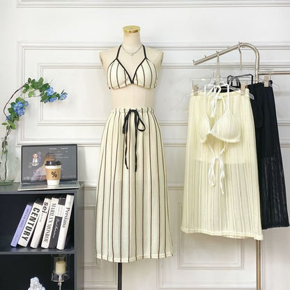 Striped Bra Top + Drawstring Maxi Skirt Set