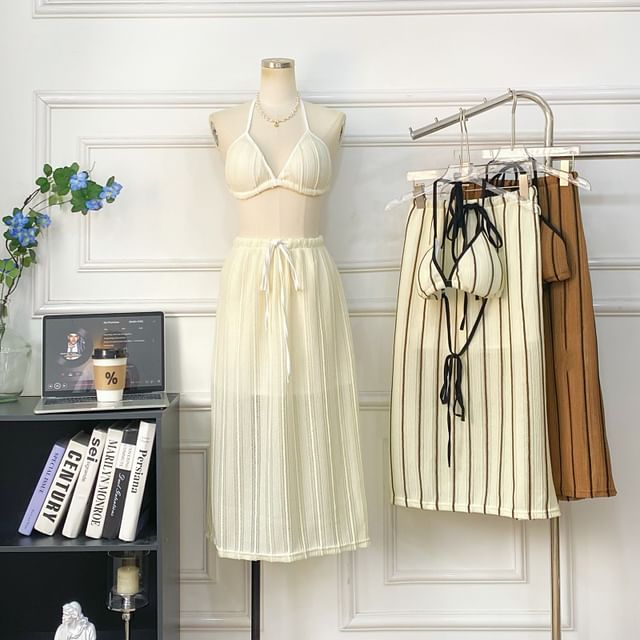 Striped Bra Top + Drawstring Maxi Skirt Set