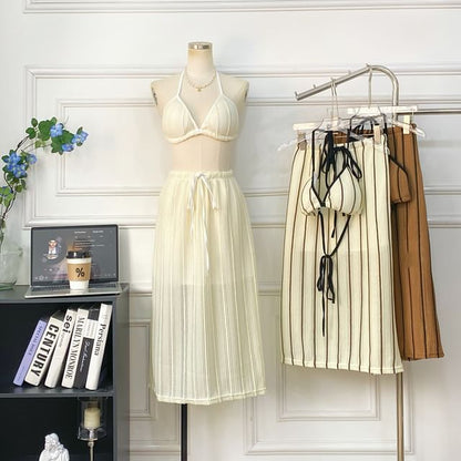 Striped Bra Top + Drawstring Maxi Skirt Set