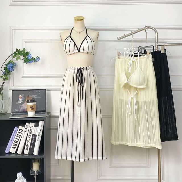 Striped Bra Top + Drawstring Maxi Skirt Set