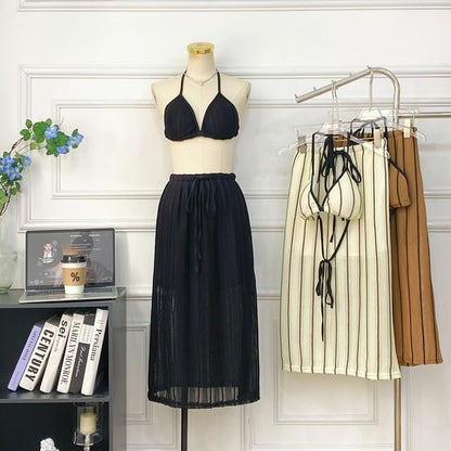 Striped Bra Top + Drawstring Maxi Skirt Set