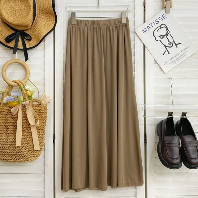 Solid A-Line Maxi Skirt