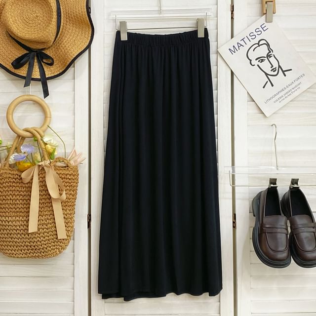 Solid A-Line Maxi Skirt