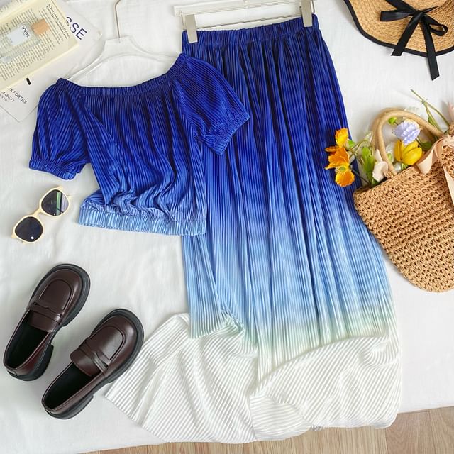 Gradient Top and A-Line Maxi Skirt Set