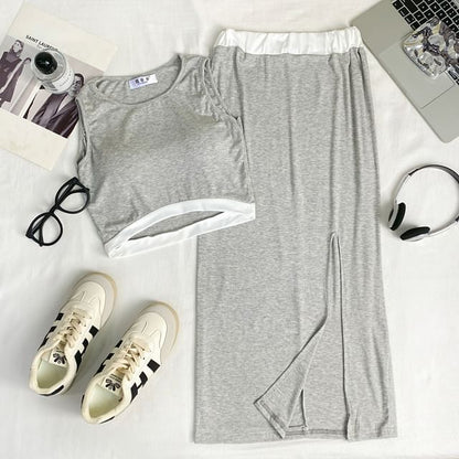 Two Tone Crop Tank and Maxi Skirt Set