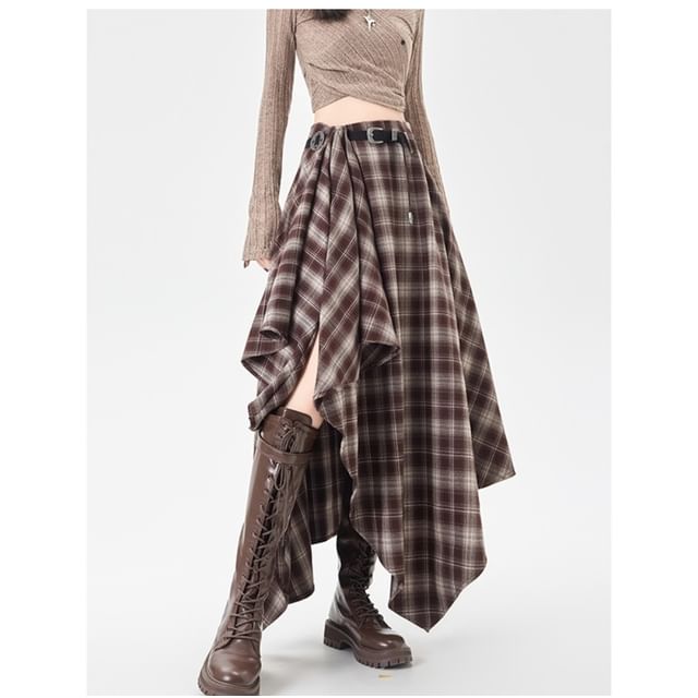 Asymmetrical Plaid A-Line Skirt