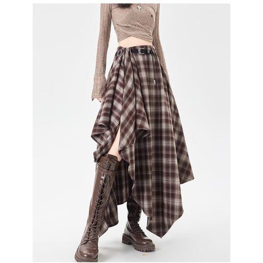 Asymmetrical Plaid A-Line Skirt