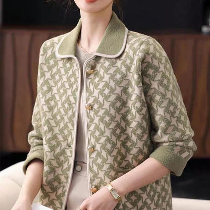 Collared Houndstooth Button Up Cardigan