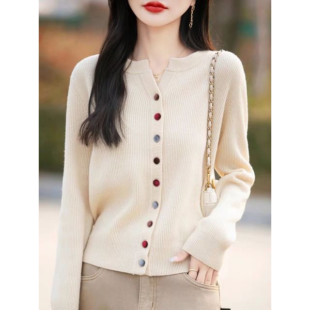 Notch Neck Plain Button Up Cardigan