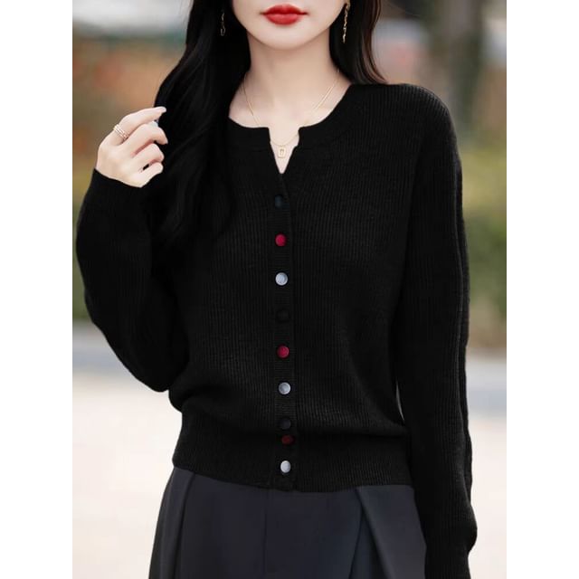 Notch Neck Plain Button Up Cardigan