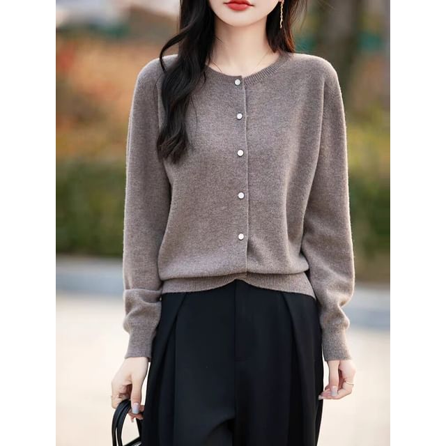 Round Neck Plain Button Up Cardigan