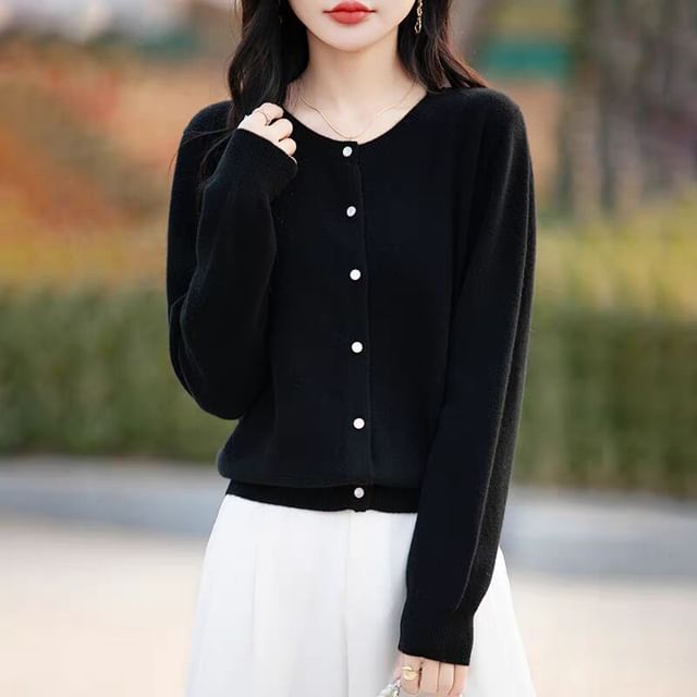 Round Neck Plain Button Up Cardigan