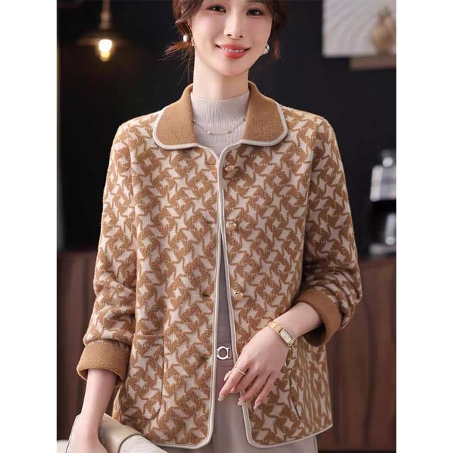 Collared Houndstooth Button Up Cardigan