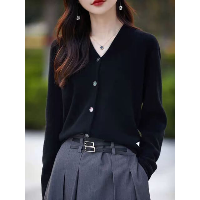 V-Neck Plain Button Up Cardigan