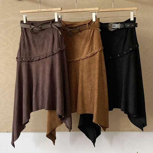 Asymmetrical Grommet Midi A-Line Skirt