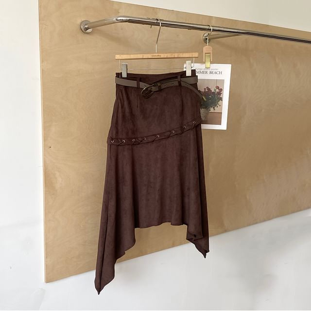 Asymmetrical Grommet Midi A-Line Skirt