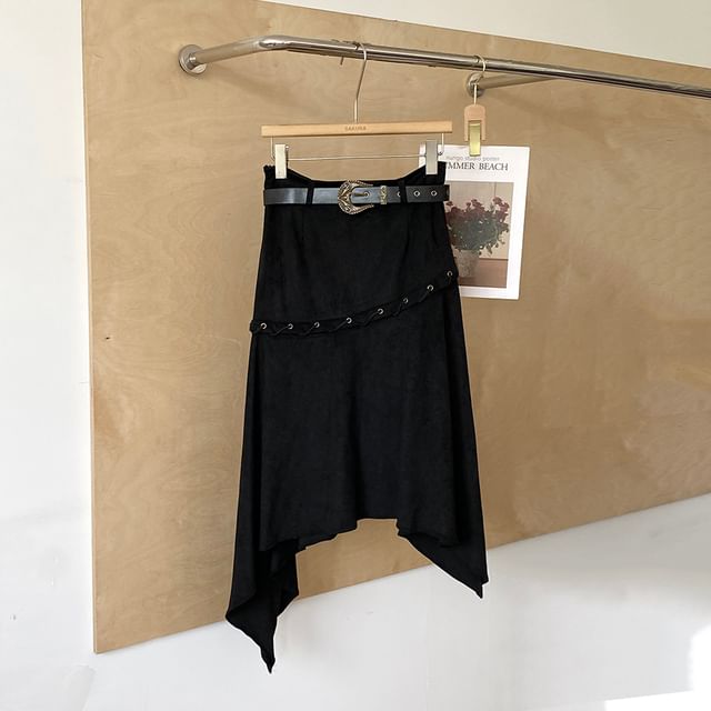 Asymmetrical Grommet Midi A-Line Skirt