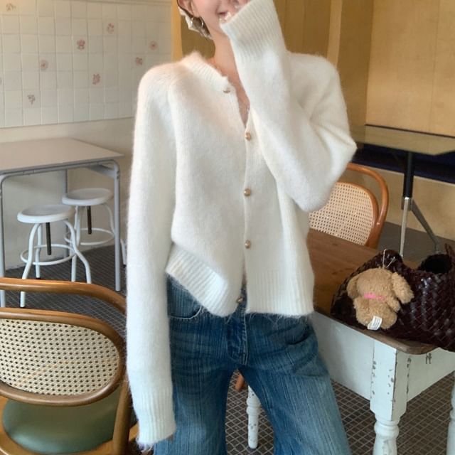 Furry Crewneck Cardigan