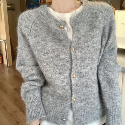 Furry Crewneck Cardigan