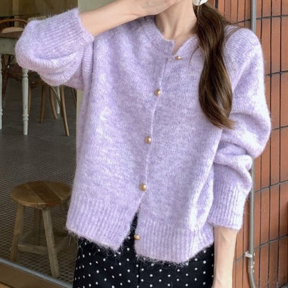 Furry Crewneck Cardigan