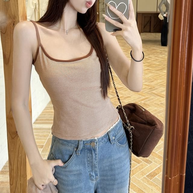 Striped Round Neck Camisole Cardigan Top