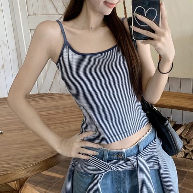 Striped Round Neck Camisole Cardigan Top