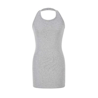 Open Front Cardigan and Halter Neck Mini Sheath Dress