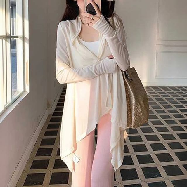 Long Open Front Plain Cardigan