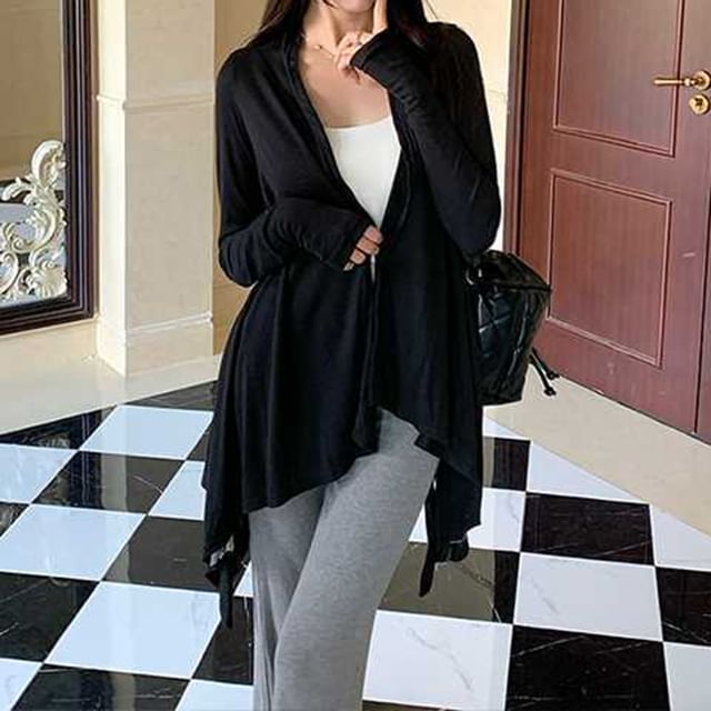 Long Open Front Plain Cardigan