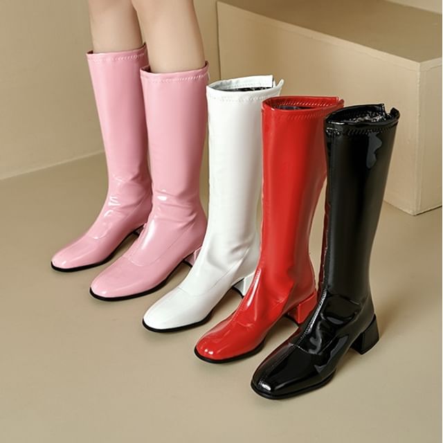 Round Toe Chunky Heel Tall Boots