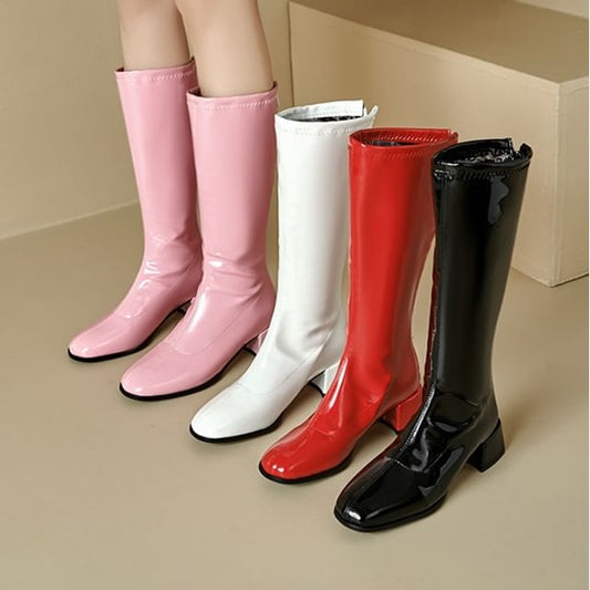 Round Toe Chunky Heel Tall Boots