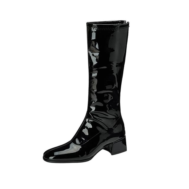 Round Toe Chunky Heel Tall Boots
