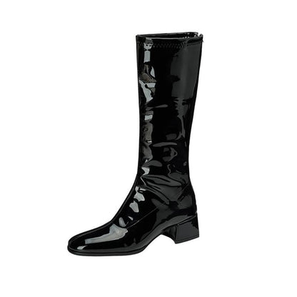 Round Toe Chunky Heel Tall Boots