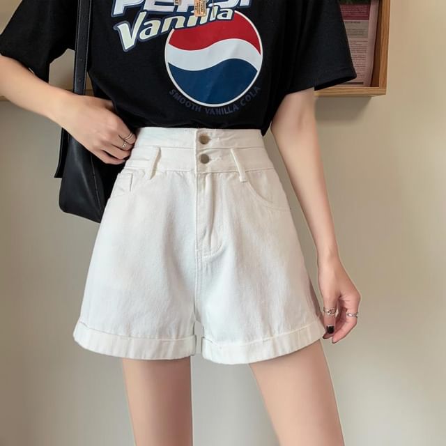 High Waist Roll Up Hem Denim Shorts