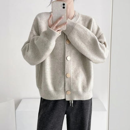 Classic Button-Up Crewneck Cardigan