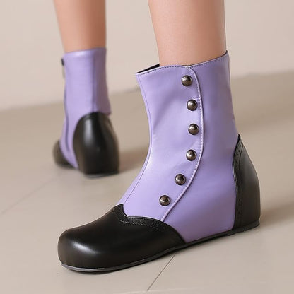 Studded Two Tone Wedge Short Boots