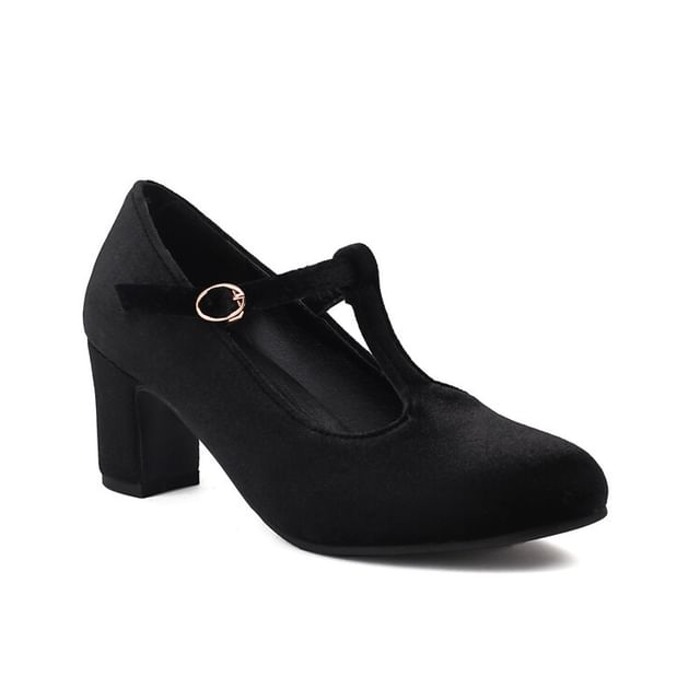 Almond Toe Chunky Heel Mary Jane Pumps