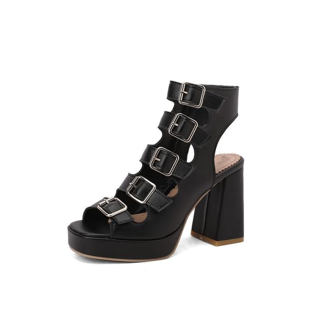 Buckled Strappy Platform Chunky Heel Sandals