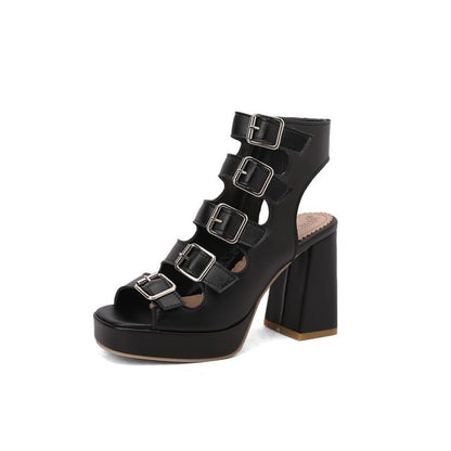 Buckled Strappy Platform Chunky Heel Sandals