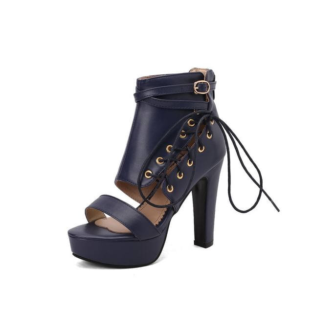 Lace-Up Platform Chunky Heel Sandals