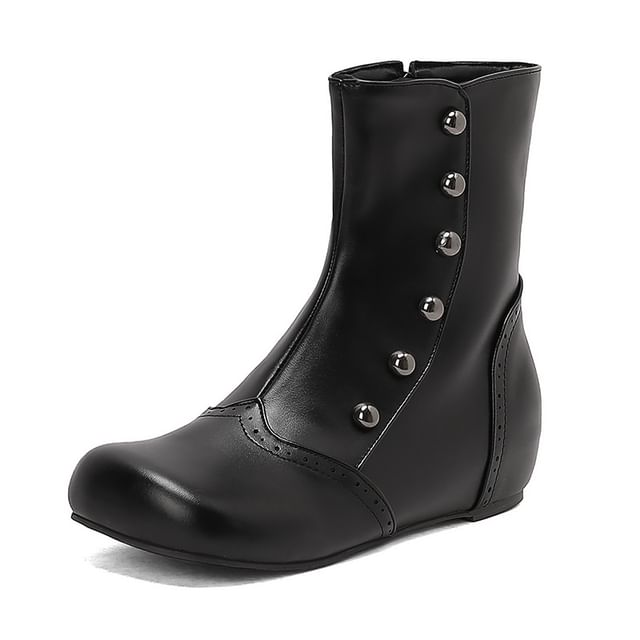 Studded Two Tone Wedge Short Boots