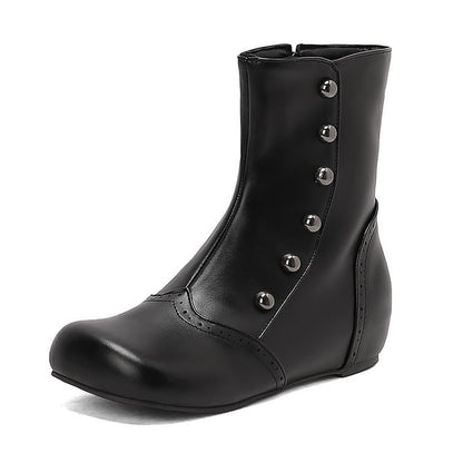 Studded Two Tone Wedge Short Boots