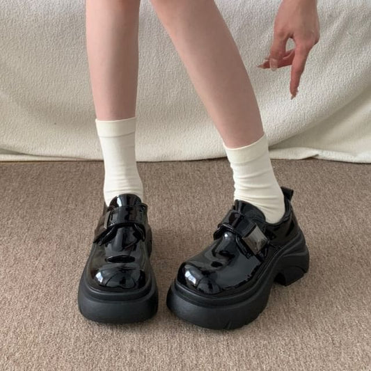 Platform Adhesive Strap Plain Faux Leather Shoes