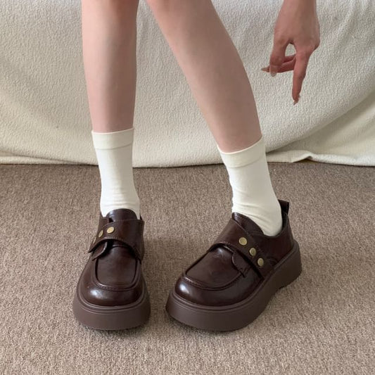 Platform Plain Studded Faux Leather Shoes