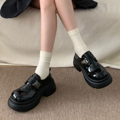 Platform Adhesive Strap Plain Faux Leather Shoes